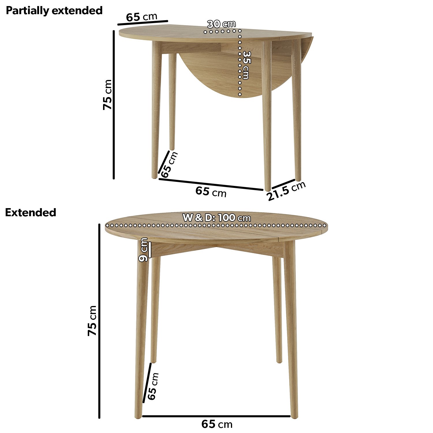 Read more about Small round oak folding drop leaf dining table seats 2-4 rudy